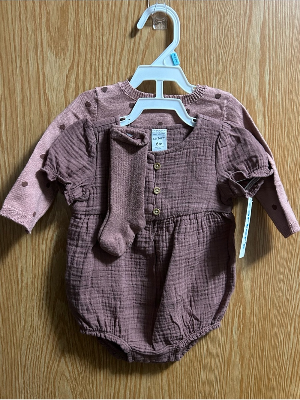 3pc Pink Onesie w/Button up Sweater & Socks